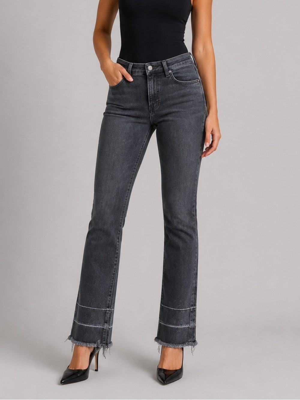 Veronica Beard Charcoal Straight-Leg Jeans